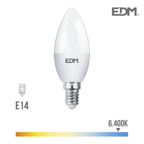 LAMPARA VELA LED SMD 5W E14 6.400K LUZ FRIA EDM 98328