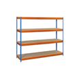 ESTANTERIA METAL 4 ESTANTES MADERA SIN TORNILLOS 2000 X 1500 X 600 MM AZUL/NARANJA